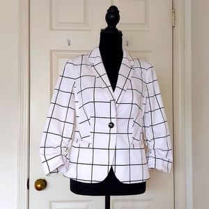 The Limited Cotton Spandex Black White Plaid Blazer w/lining pockets 3/4 sleeve.